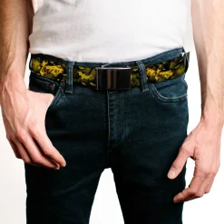 Black Buckle Web Belt - JUSTICE LEAGUE-BATMAN Bats Scattered Black/Yellows Webbing