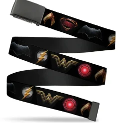 Black Buckle Web Belt - Justice League 2017 6-Superhero Icons Black Webbing