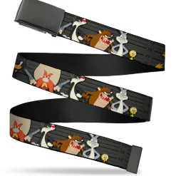 Black Buckle Web Belt - Looney Tunes 6-Character Pose Lineup Gray/Black Webbing