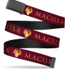 Black Buckle Web Belt - MACUSA/Seal Reds/Golds/White Webbing