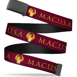 Black Buckle Web Belt - MACUSA/Seal Reds/Golds/White Webbing