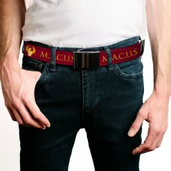 Black Buckle Web Belt - MACUSA/Seal Reds/Golds/White Webbing