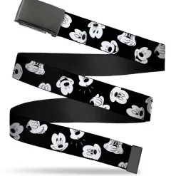 Black Buckle Web Belt - Mickey Mouse Expressions Scattered Black/White Webbing