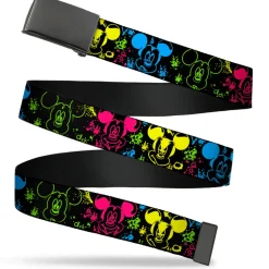 Black Buckle Web Belt - Mickey Expressions/Paint Splatter Black/Multi Neon Webbing