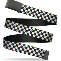 Black Buckle Web Belt - Mushrooms Scattered Checker Black/White/Multi Neon Webbing