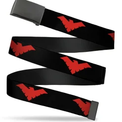 Black Buckle Web Belt - Nightwing Logo Black/Red Webbing