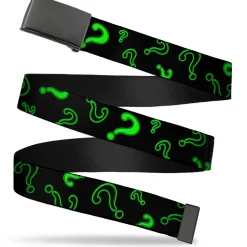 Black Buckle Web Belt - Question Mark Scattere2 Black/Neon Green Webbing