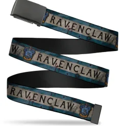 Black Buckle Web Belt - RAVENCLAW Crest/Banner Weathered Blue/Gray Webbing
