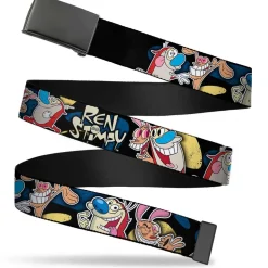 Black Buckle Web Belt - REN & STIMPY Poses Black/Blue/Yellow Webbing