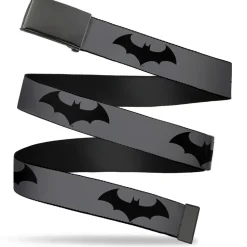 Black Buckle Web Belt - Retro Bat Logo Gray/Black Webbing