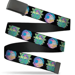 Black Buckle Web Belt - Rick and Morty Cell Faces Black Webbing