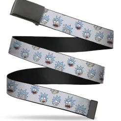 Black Buckle Web Belt - Rick & Morty Rick Expressions Scattered Gray Webbing