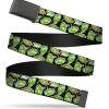 Black Buckle Web Belt - Rick and Morty Portal Multi Character Scattered Black/Green Webbing