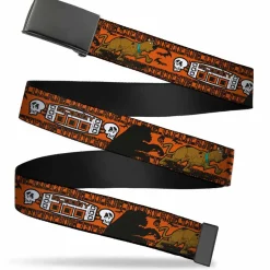 Black Buckle Web Belt - SCOOBY DOO Running Chase Orange/Black/White Webbing