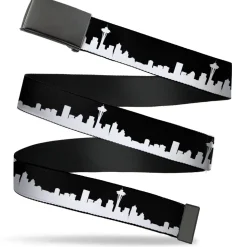 Black Buckle Web Belt - SEATTLE SOLID SKYLINE BLACK/WHITE