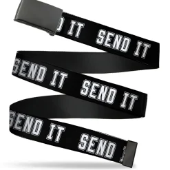 Black Buckle Web Belt - SEND IT Black/White Webbing