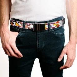 Black Buckle Web Belt - Space Jam TUNE SQUAD 6-Player Poses Stripe White/Red/Blue Webbing