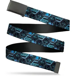 Black Buckle Web Belt - Space Jam 2 TUNE SQUAD Character Face Icons Black/Grays/Blues Webbing