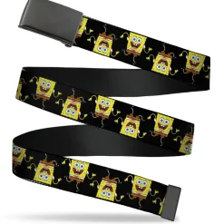 Black Buckle Web Belt - SpongeBob Wavy Arm Pose Flip Black Webbing