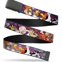 Black Buckle Web Belt - Space Jam Tunes Squad 10-Players Group Pose Galaxy Webbing
