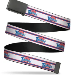 Black Buckle Web Belt - Space Jam TUNE SQUAD Logo Stripe White/Red/Blue Webbing