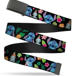 Black Buckle Web Belt - Stitch & Scrump Poses/Tropical Flora2 Webbing
