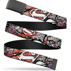 Black Buckle Web Belt - Superman Color Flying Bricks Scene Webbing