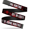 Black Buckle Web Belt - Supernatural GET IN LOSER, WE'RE GOING HUNTING/Symbols Scattered Black/Red/White Webbing