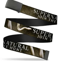 Black Buckle Web Belt - SUPERNATURAL-JOIN THE HUNT/White Snake Webbing