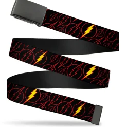 Black Buckle Web Belt - The Flash Logo13 Scattered Black/Red/Yellow Webbing