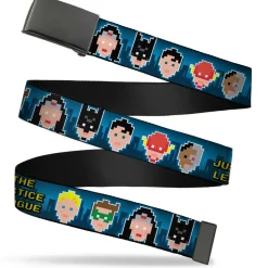 Black Buckle Web Belt - THE JUSTICE LEAGUE 1-Bit 7-Superhero Faces Blues Webbing