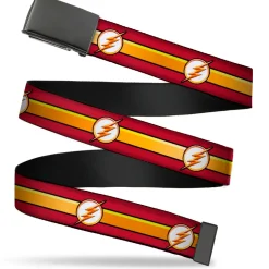 Black Buckle Web Belt - The Flash Logo11/Stripe Burgundy/Black/Gold/White Webbing