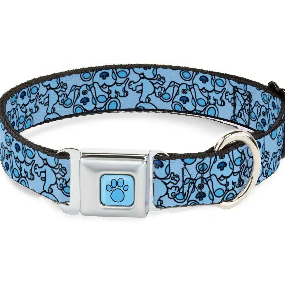 Blue's Clues Paw Full Color Blues Seatbelt Buckle Collar - Blue's Clues Blue Poses Scattered Blues