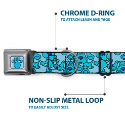 Blue's Clues Paw Full Color Blues Seatbelt Buckle Collar - Blue's Clues Blue Poses Scattered Blues