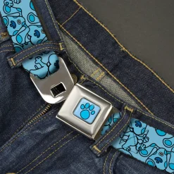Blue's Clues Paw Full Color Blues Seatbelt Belt - Blue's Clues Blue Poses Scattered Blues Webbing