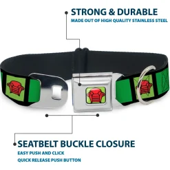 Blue's Clues Steve's Thinking Chair Full Color Green/Black/Red Seatbelt Buckle Collar - Blue's Clues Steve's Stripe and Thinking Chair Black/Greens/Red