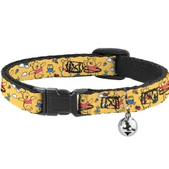 Breakaway Cat Collar with Bell - Winnie the Pooh Happy Poses Golden Yellow