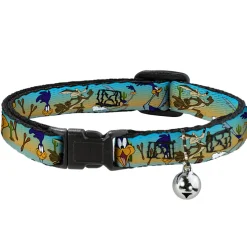 Breakaway Cat Collar with Bell - Road Runner/Wile E. Coyote Scene1 Brown Fade