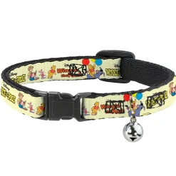 Breakaway Cat Collar with Bell - WINNIE THE POOH and Friends Poses and Title Logos Light Yellow