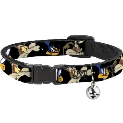 Breakaway Cat Collar with Bell - Road Runner/Wile E. Coyote Expressions CLOSE-UP Black