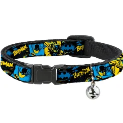 Breakaway Cat Collar with Bell - BATMAN Poses and Logo Collage Black/Blue/Yellow