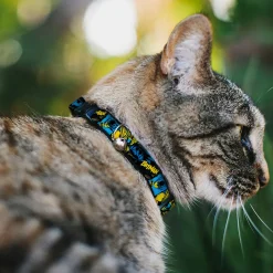 Breakaway Cat Collar with Bell - BATMAN Poses and Logo Collage Black/Blue/Yellow