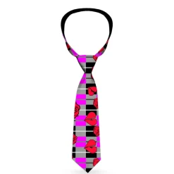 Buckle-Down Necktie - Broken Hearts & Roses w/Fuchsia Plaid