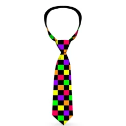 Buckle-Down Necktie - Checker Black/Multi Neon