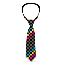 Buckle-Down Necktie - Checker Stripe Black/Gray/Blue/Gold/Pink