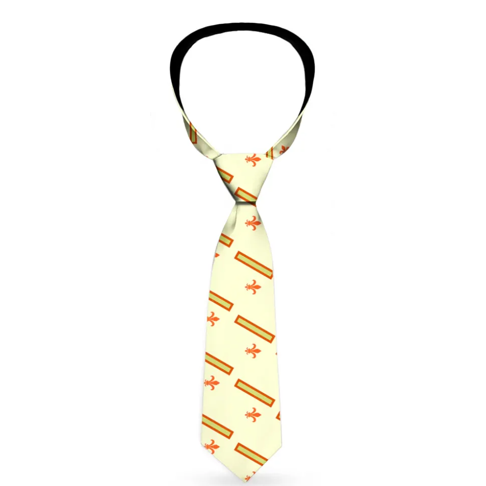 Buckle-Down Necktie - Fleur-de-Lis2 Stripes Tan/Orange/Brown/Green