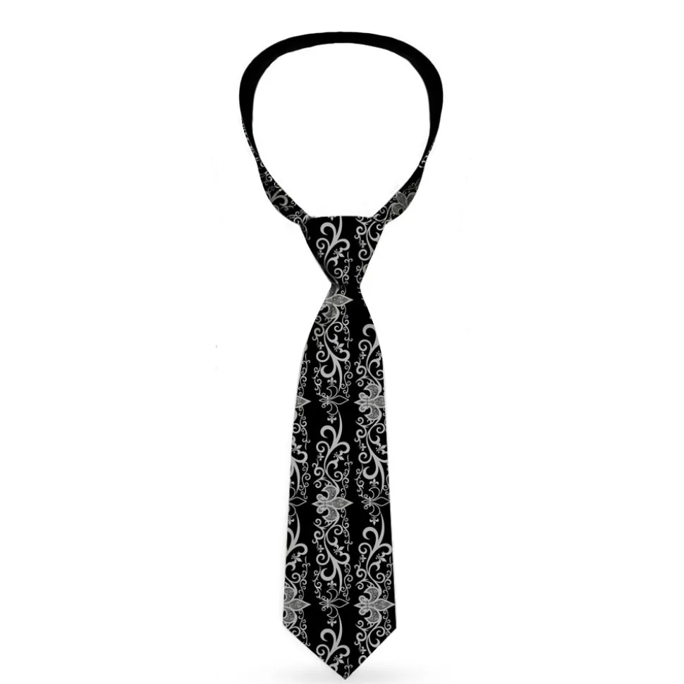 Buckle-Down Necktie - Fleur-de-Lis w/Filigree Black/Gray