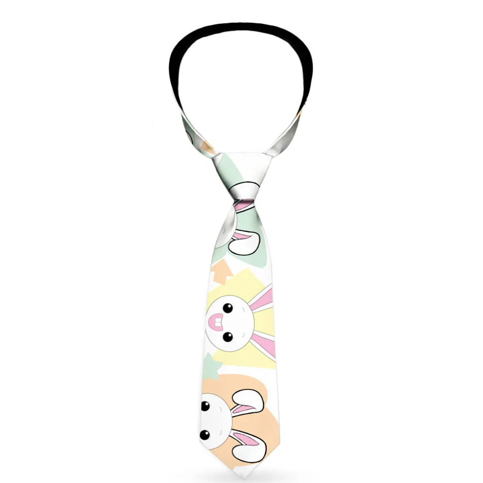 Buckle-Down Necktie - Happy/Sad Bunnies & Stars White/Pastel