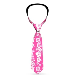 Buckle-Down Necktie - Hibiscus Neon Pink/White