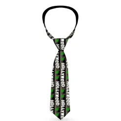Buckle-Down Necktie - HOLLYWEED Sign Skyline/Pot Leaf Black/Grays/White/Green